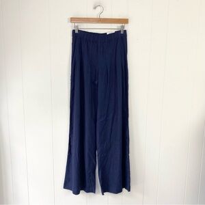 NWT INC INTERNATIONAL CONCEPTS Navy Blue Linen Blend Wide-Leg Stretch Pants sz 2